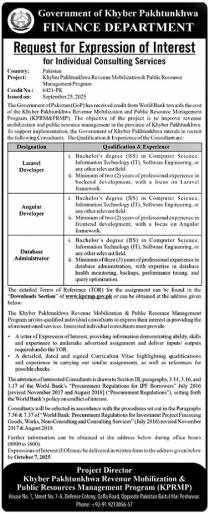 Finance Department Peshawar Jobs 2025 for Angular Developer | Find Pak Jobs 2 img